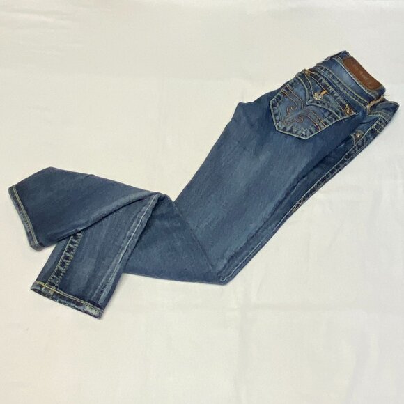 Low Rise Light Distress Jessica Straight Faded Denim Jeans 25 Rock Revival - Picture 11 of 16